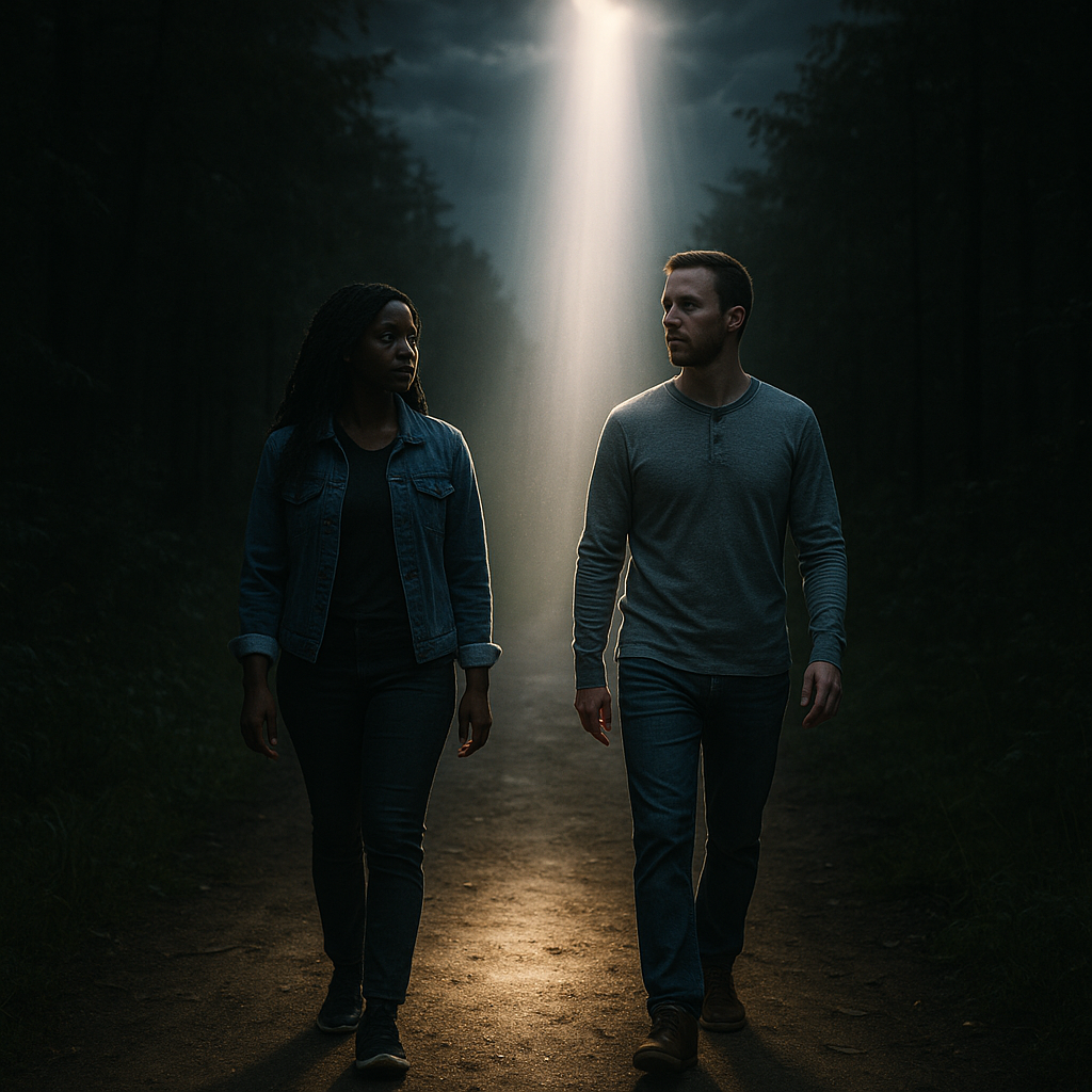 man and woman being guided by the light of God. Your word is a lamp unto my feet. a light on my path psalms 119:105